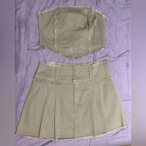 Olive Green 2 Piece Skirt Set : Corset Top & Skirt